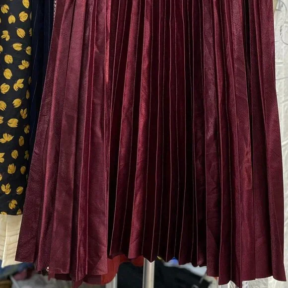 NWOT Burgundy Elegance High-Waisted Pleated Maxi Skirt - Picture 2 of 4